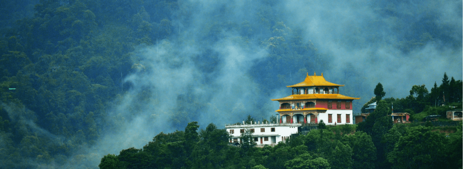Beautiful early morning view of buddhist monastery in Gangtok