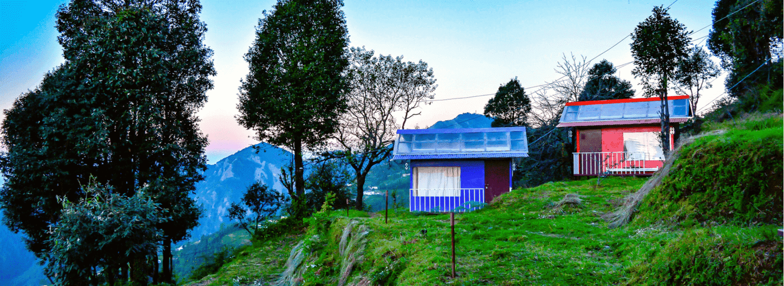 Green hills of Kanatal with Kanatal cottage view is a tourist place in Uttarakhand